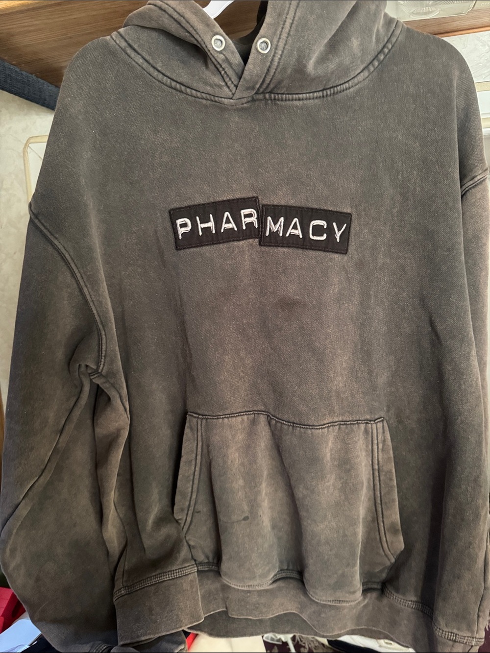 Embroidered Charcoal Crewneck Hoodie - Men's Casual Pullover
